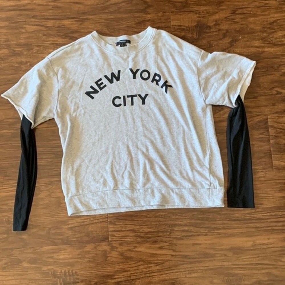 Forever 21 NYC Tee with Black Sheer Sleeves shirt S